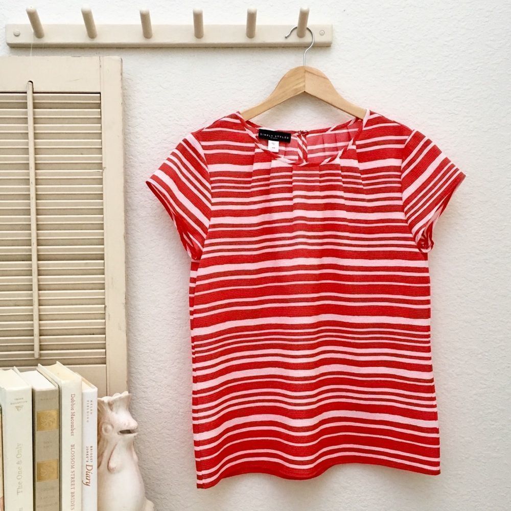 Simply Styled Striped Polyester Crepe Pop-over Top